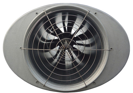 Metallischer Abluftventilator mit einem runden Ventilator, der für effiziente Luftzirkulation sorgt.