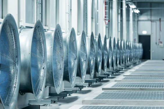 Cooling and ventilation fans in a data centre