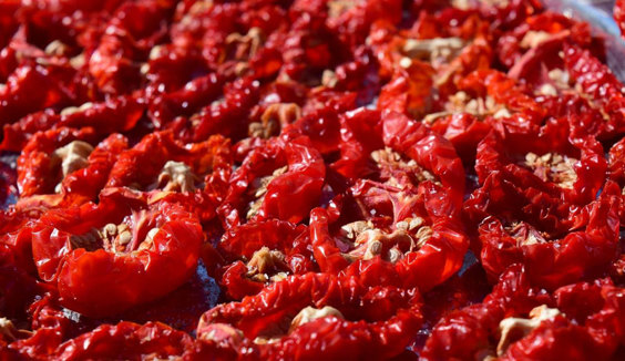 A close-up image of dried tomatoes